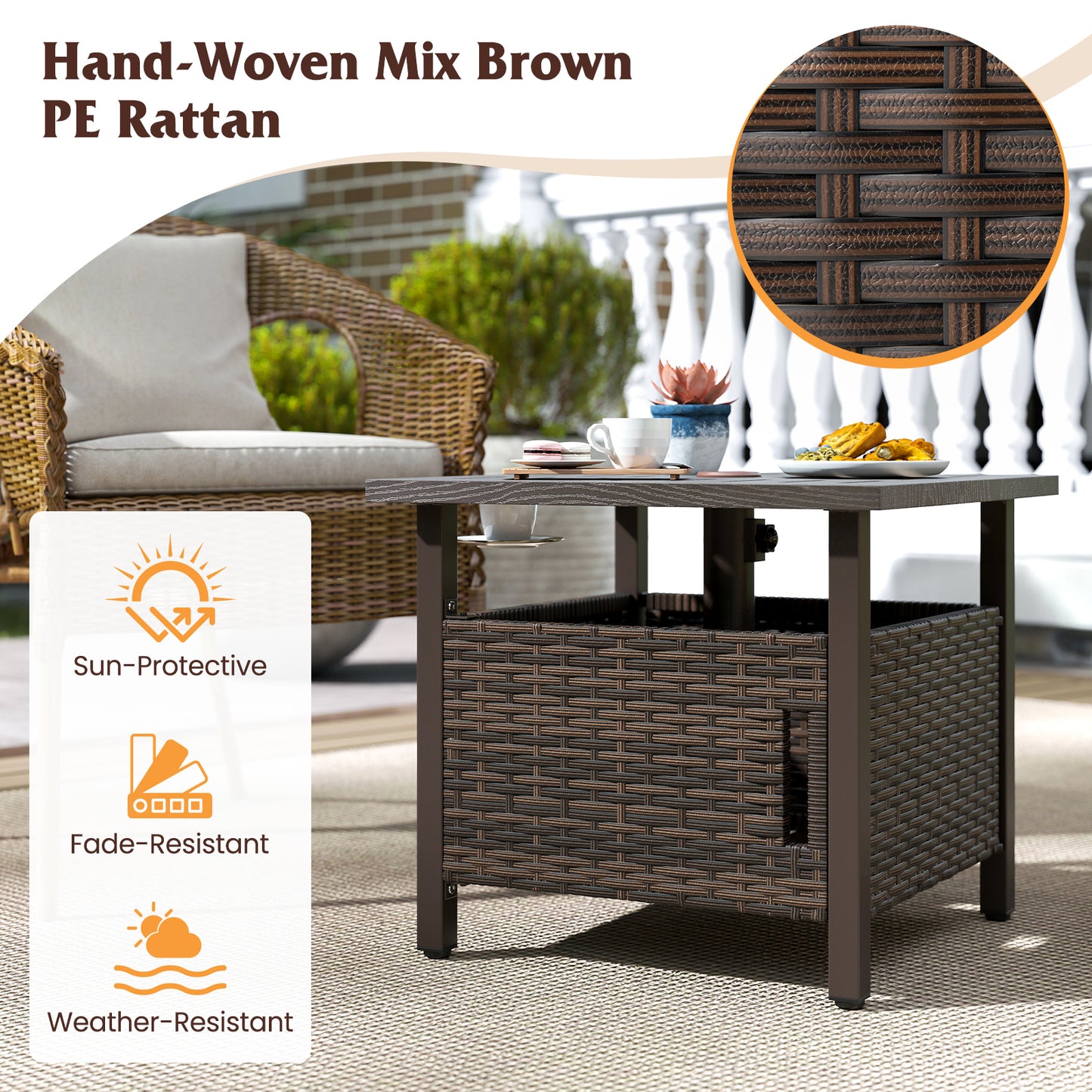 Patiojoy Outdoor Side Table with 1.93" Umbrella Hole Patio Umbrella Stand with 2 Sand Bags