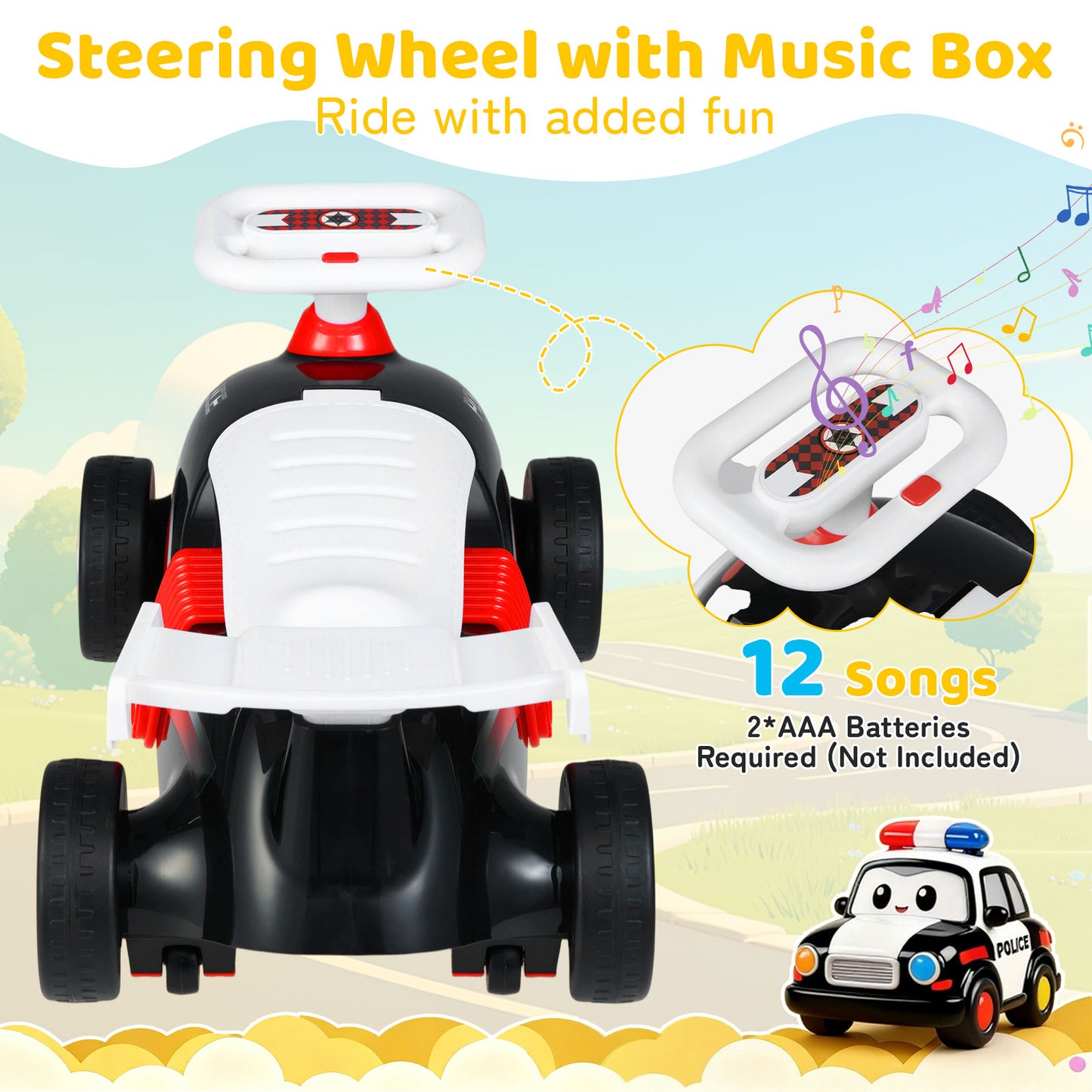 Patiojoy Kids Ride On Car Foot-to-Floor Sliding Toy with Music & Under-Seat Storage