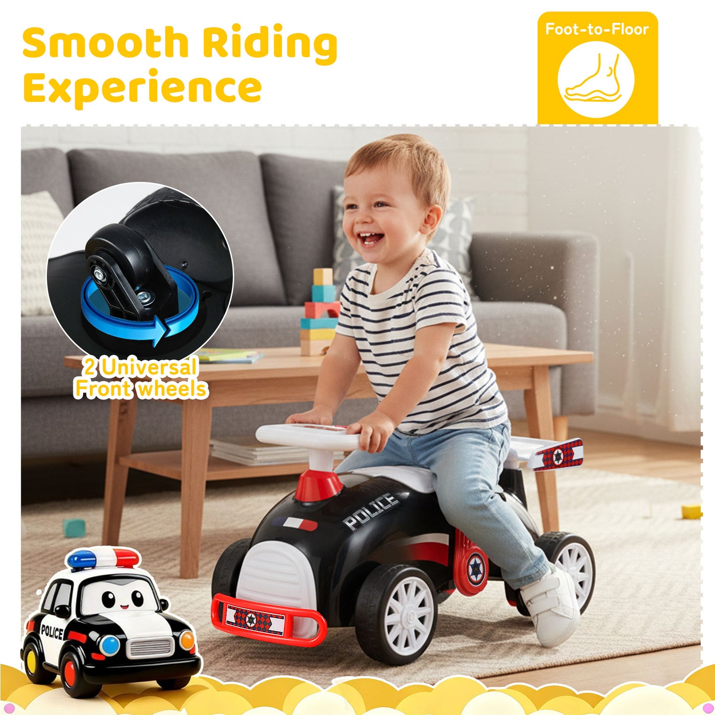 Patiojoy Kids Ride On Car Foot-to-Floor Sliding Toy with Music & Under-Seat Storage
