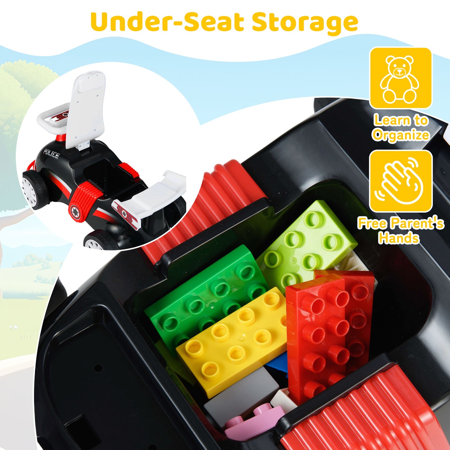 Patiojoy Kids Ride On Car Foot-to-Floor Sliding Toy with Music & Under-Seat Storage
