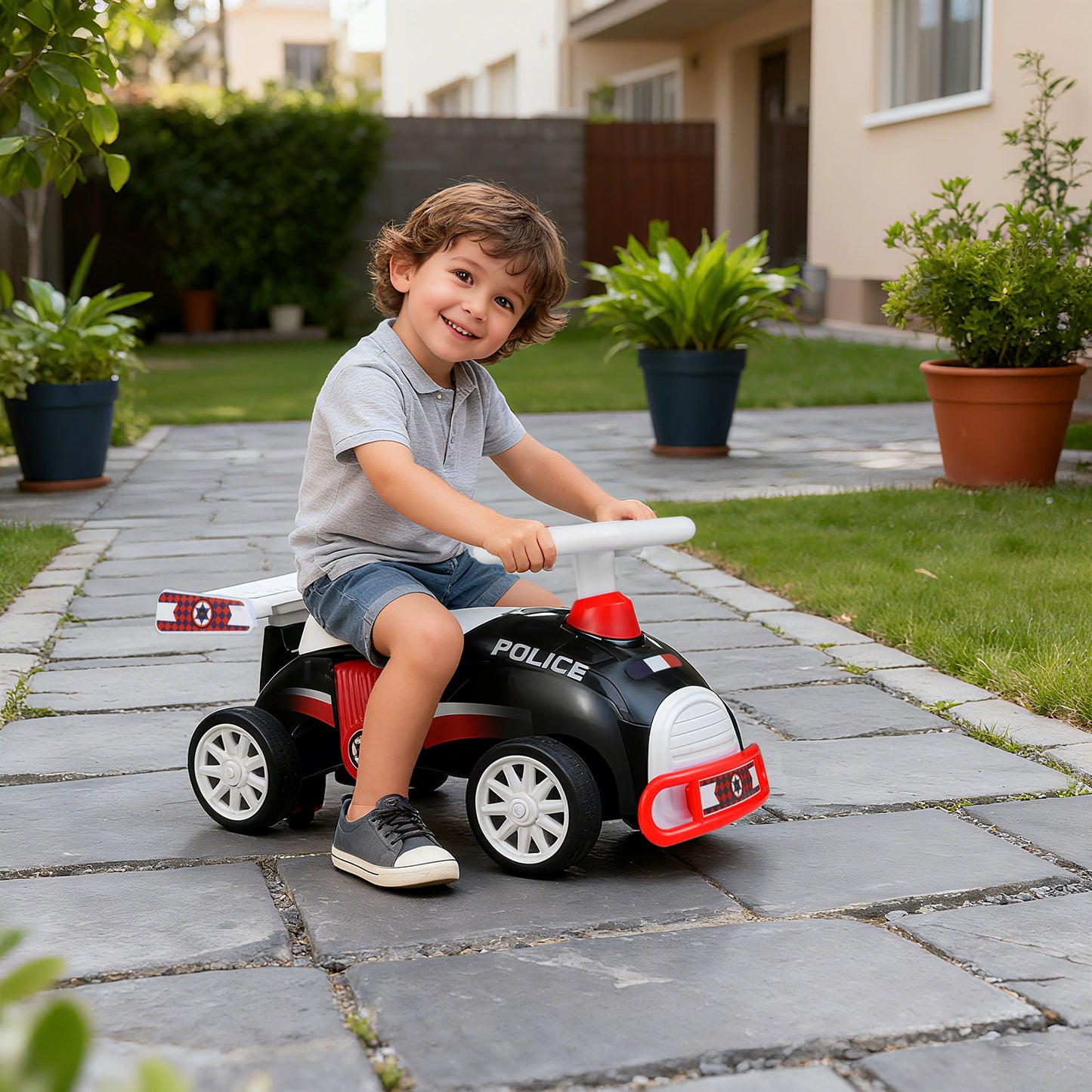 Patiojoy Kids Ride On Car Foot-to-Floor Sliding Toy with Music & Under-Seat Storage