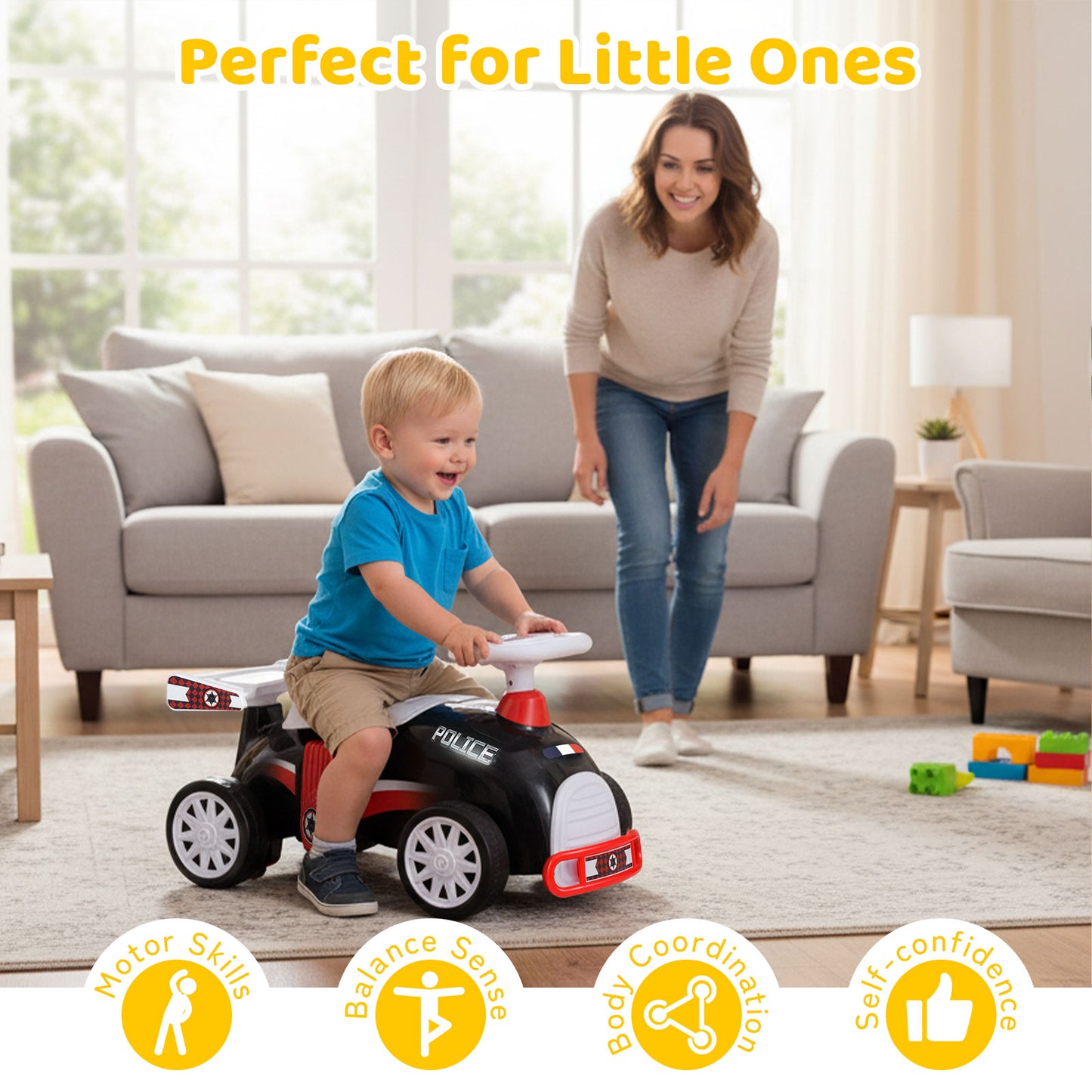 Patiojoy Kids Ride On Car Foot-to-Floor Sliding Toy with Music & Under-Seat Storage