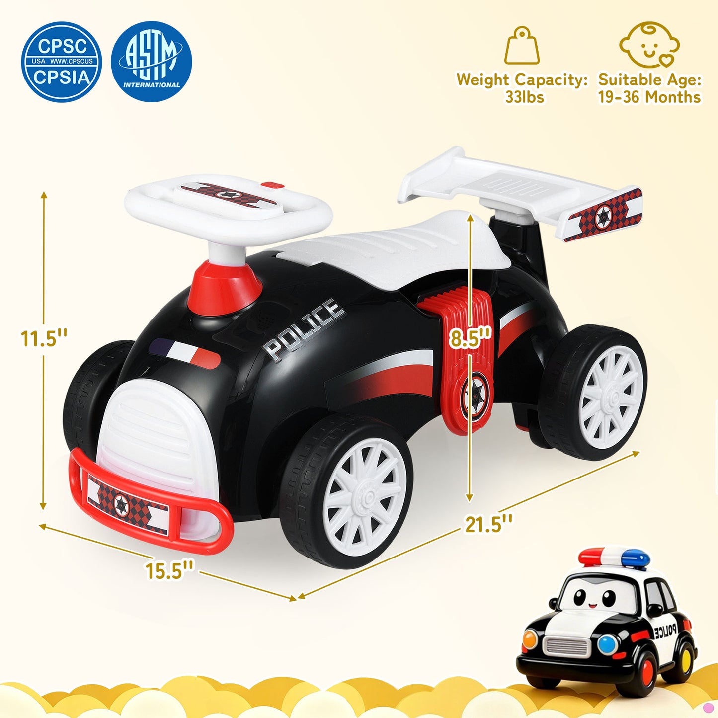 Patiojoy Kids Ride On Car Foot-to-Floor Sliding Toy with Music & Under-Seat Storage
