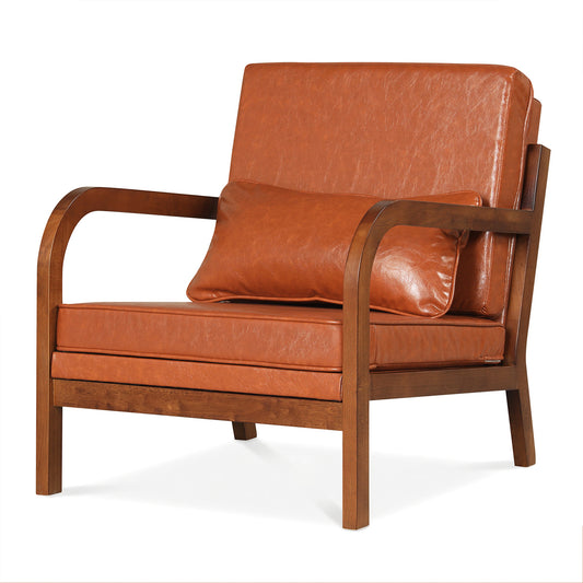 Patiojoy Modern Upholstered Accent Chair Faux Leather Armchair with Lumbar Pillow