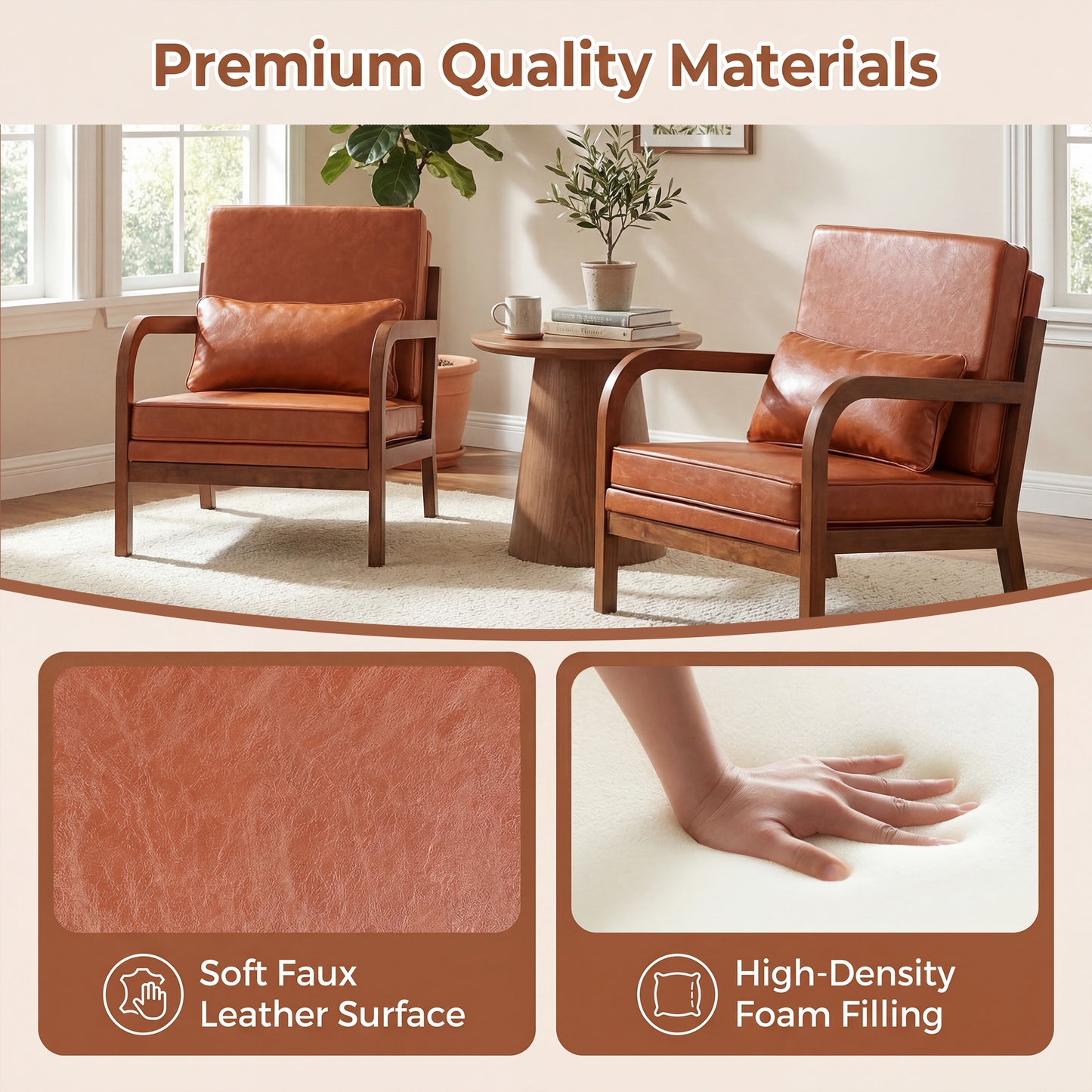 Patiojoy Modern Upholstered Accent Chair Faux Leather Armchair with Lumbar Pillow