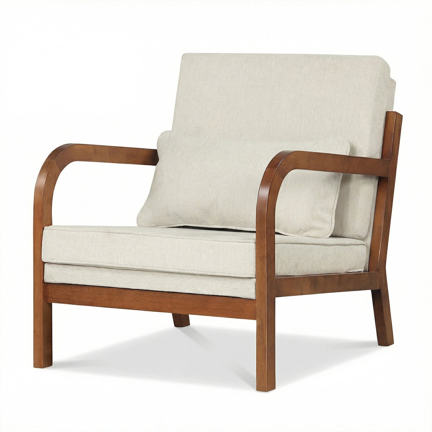 Patiojoy Modern Upholstered Accent Chair Faux Leather Armchair with Lumbar Pillow