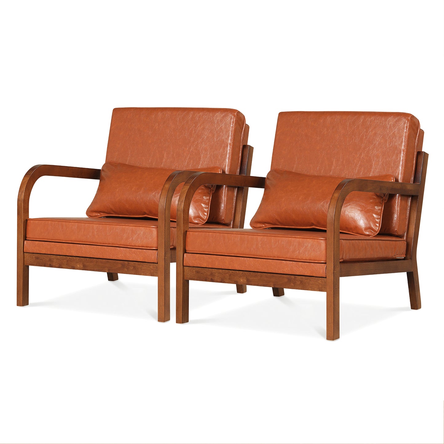 Patiojoy Modern Upholstered Accent Chair Faux Leather Armchair with Lumbar Pillow