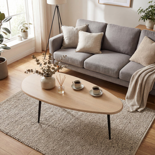 Patiojoy Oval Coffee Table 42.5 Inch Mid-Century Modern Center Table with Sturdy Metal Legs Rounded Edges