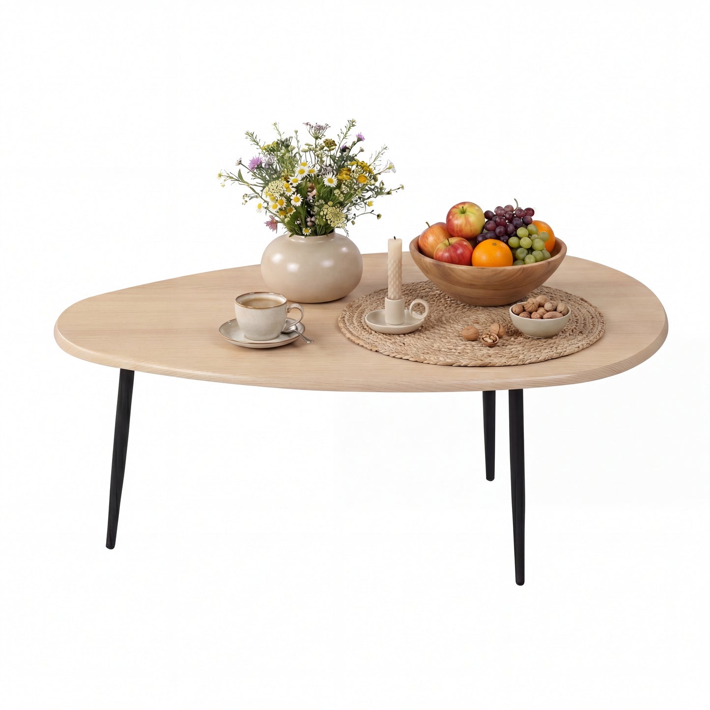 Patiojoy Oval Coffee Table 42.5 Inch Mid-Century Modern Center Table with Sturdy Metal Legs Rounded Edges