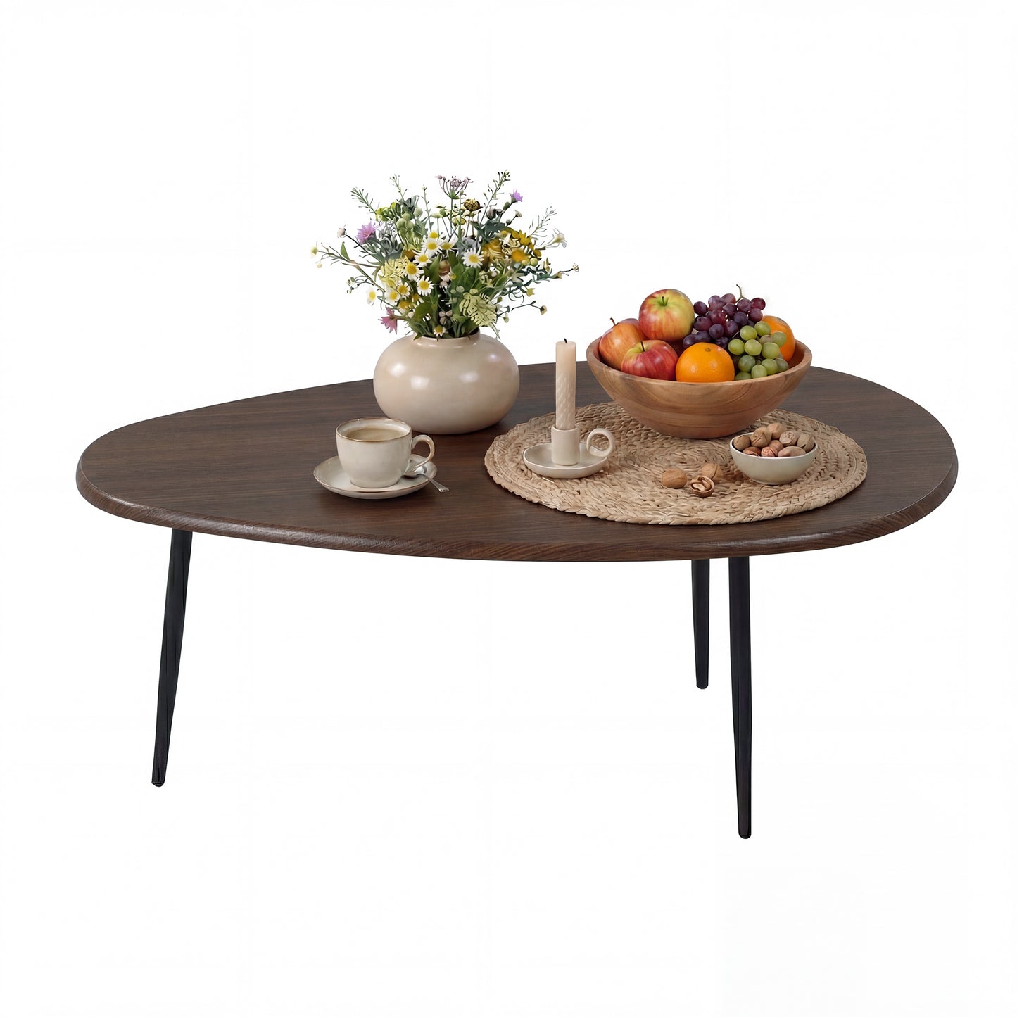 Patiojoy Oval Coffee Table 42.5 Inch Mid-Century Modern Center Table with Sturdy Metal Legs Rounded Edges