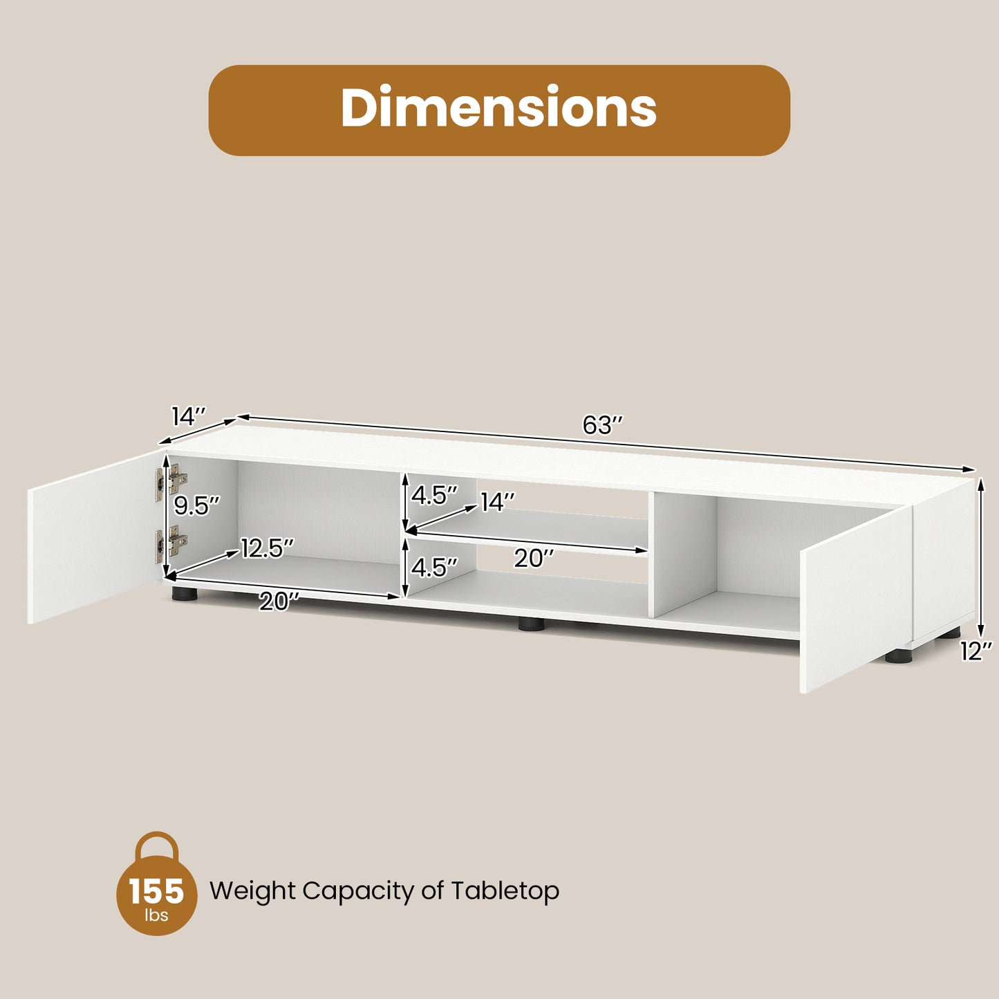 Patiojoy Modern TV Stand for up to 70" TVs Minimalist Entertainment Center with 2 Doors & Open Shelves
