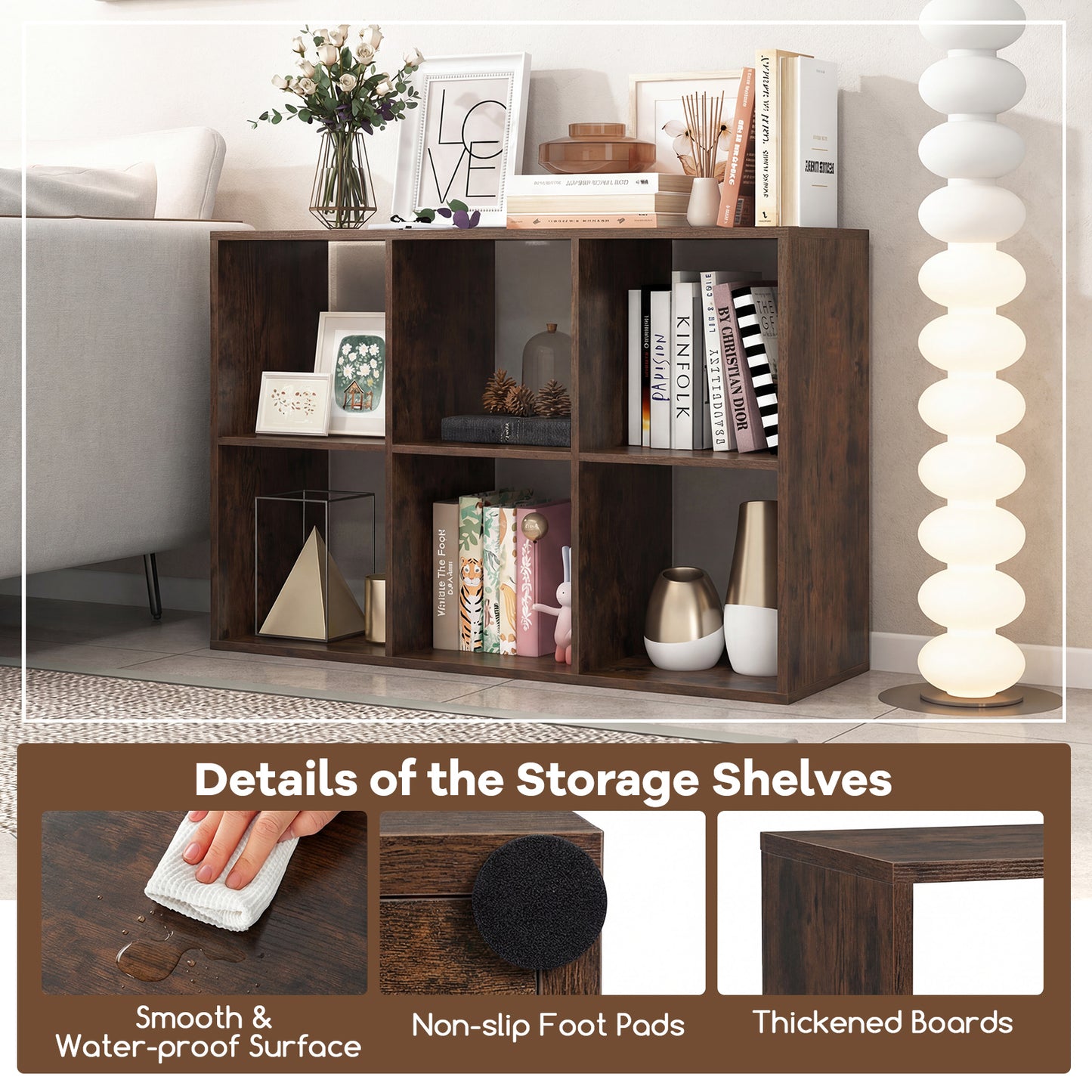 Patiojoy 6 Cube Bookcase Freestanding Bookcase with Open Back Home Storage Organizer Unit
