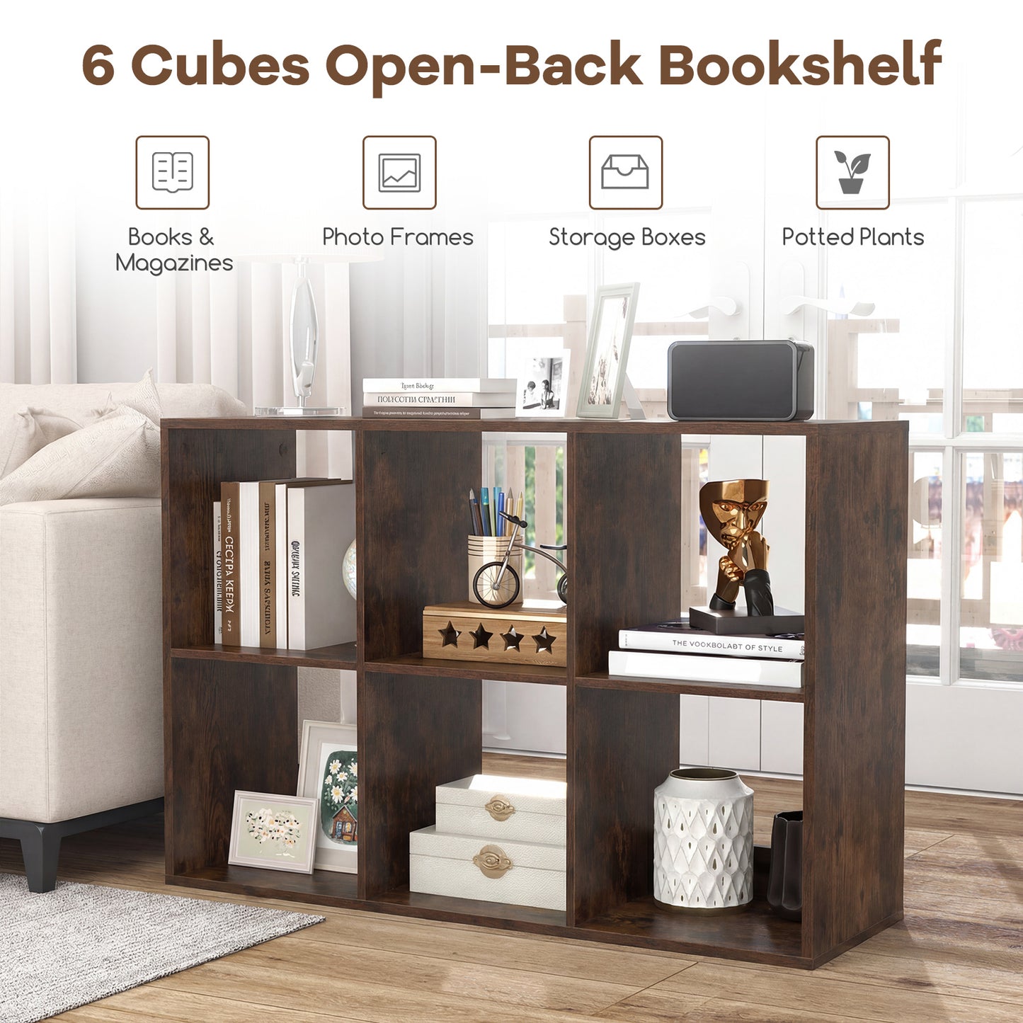 Patiojoy 6 Cube Bookcase Freestanding Bookcase with Open Back Home Storage Organizer Unit