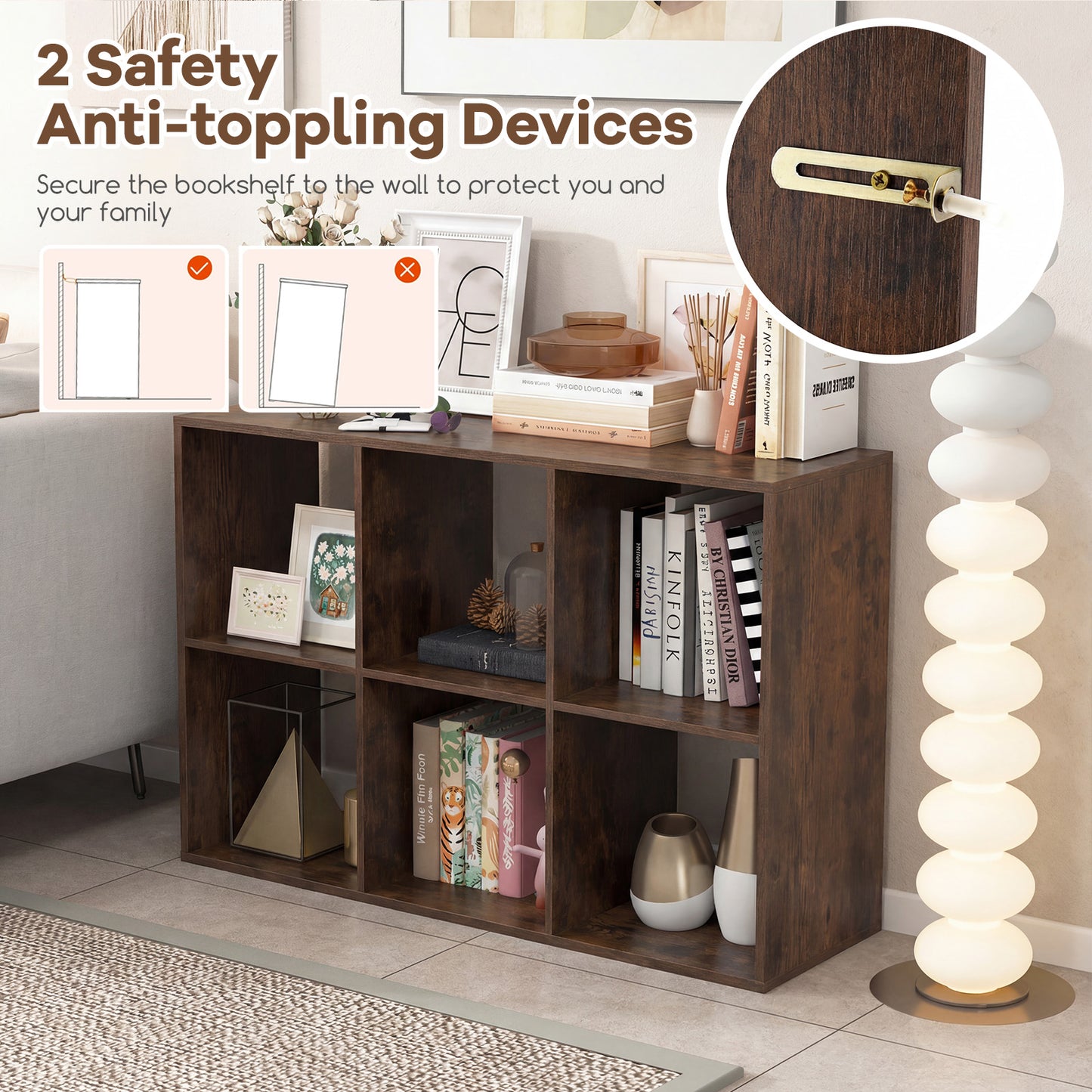 Patiojoy 6 Cube Bookcase Freestanding Bookcase with Open Back Home Storage Organizer Unit