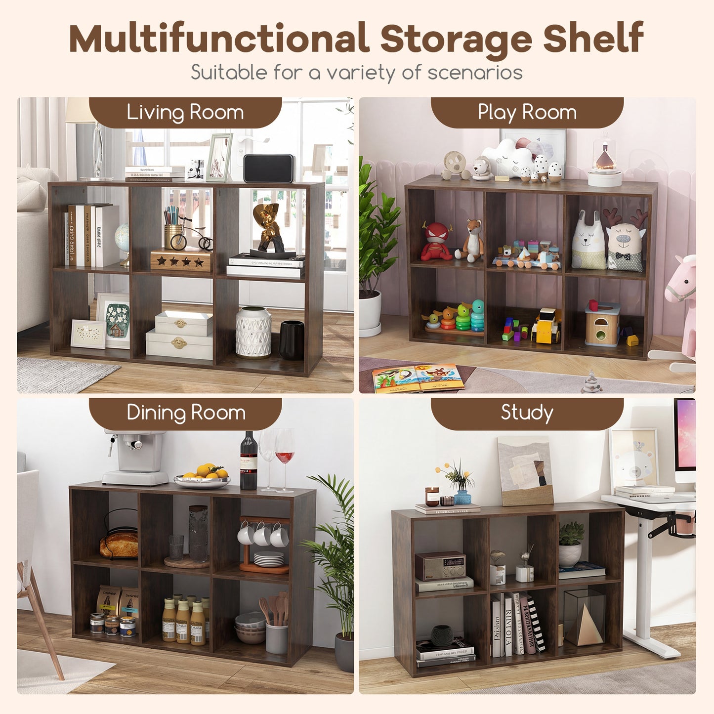 Patiojoy 6 Cube Bookcase Freestanding Bookcase with Open Back Home Storage Organizer Unit