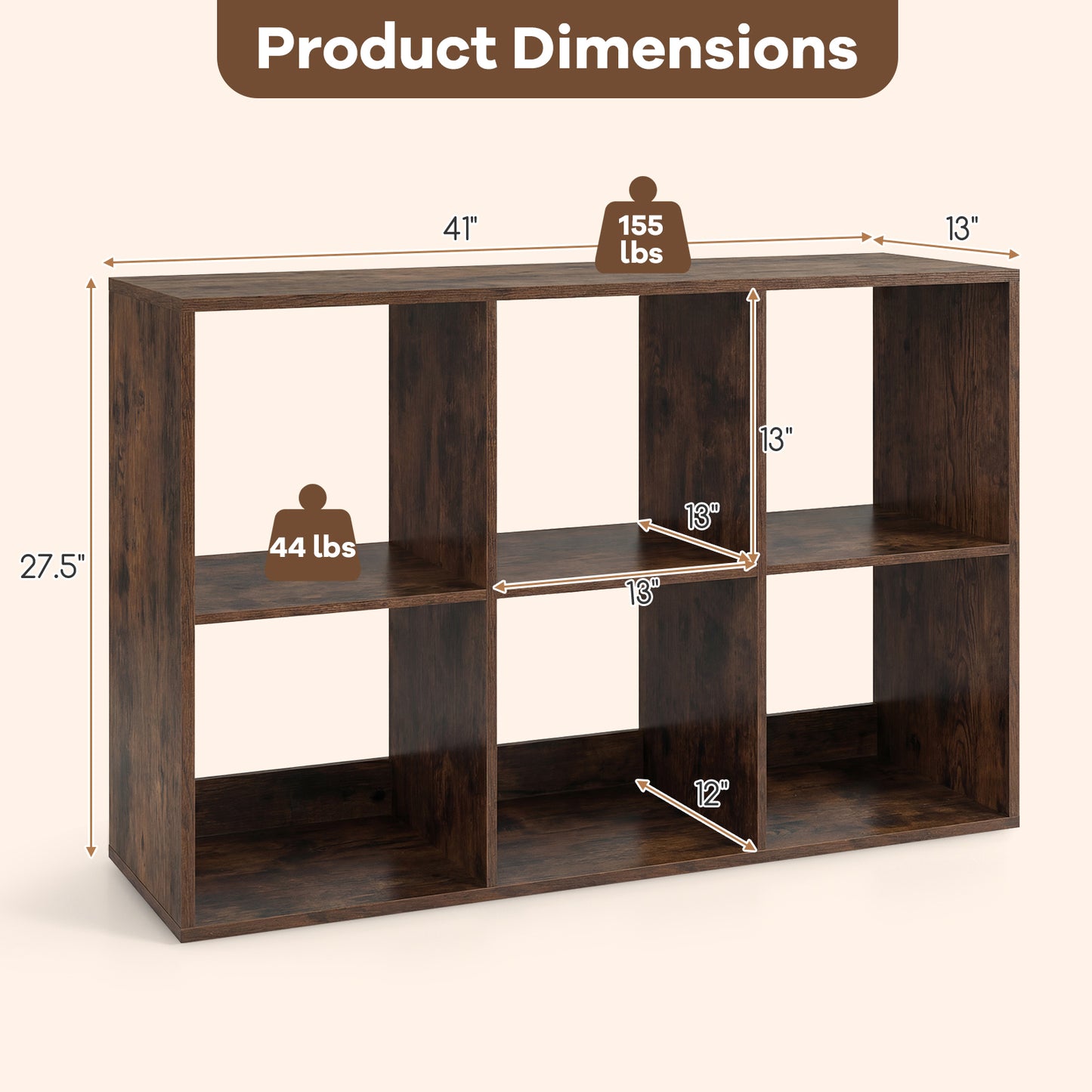 Patiojoy 6 Cube Bookcase Freestanding Bookcase with Open Back Home Storage Organizer Unit