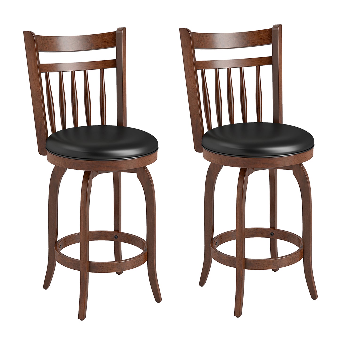 Patiojoy Swivel Bar Stools Set of 2 Counter Height Stools with Back Faux Leather Upholstered Seats