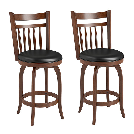 Patiojoy Swivel Bar Stools Set of 2 Counter Height Stools with Back Faux Leather Upholstered Seats
