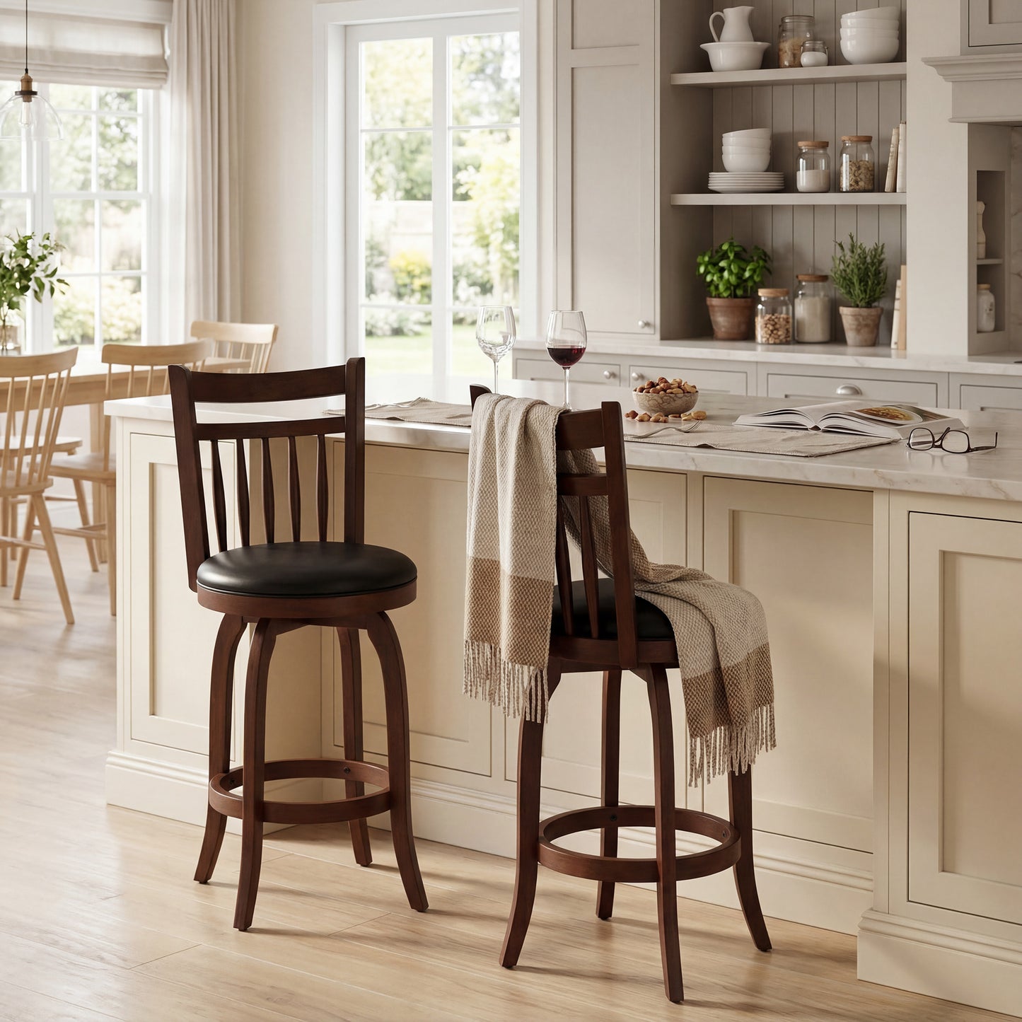 Patiojoy Swivel Bar Stools Set of 2 Counter Height Stools with Back Faux Leather Upholstered Seats