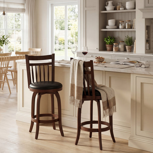 Patiojoy Swivel Bar Stools Set of 2 Counter Height Stools with Back Faux Leather Upholstered Seats