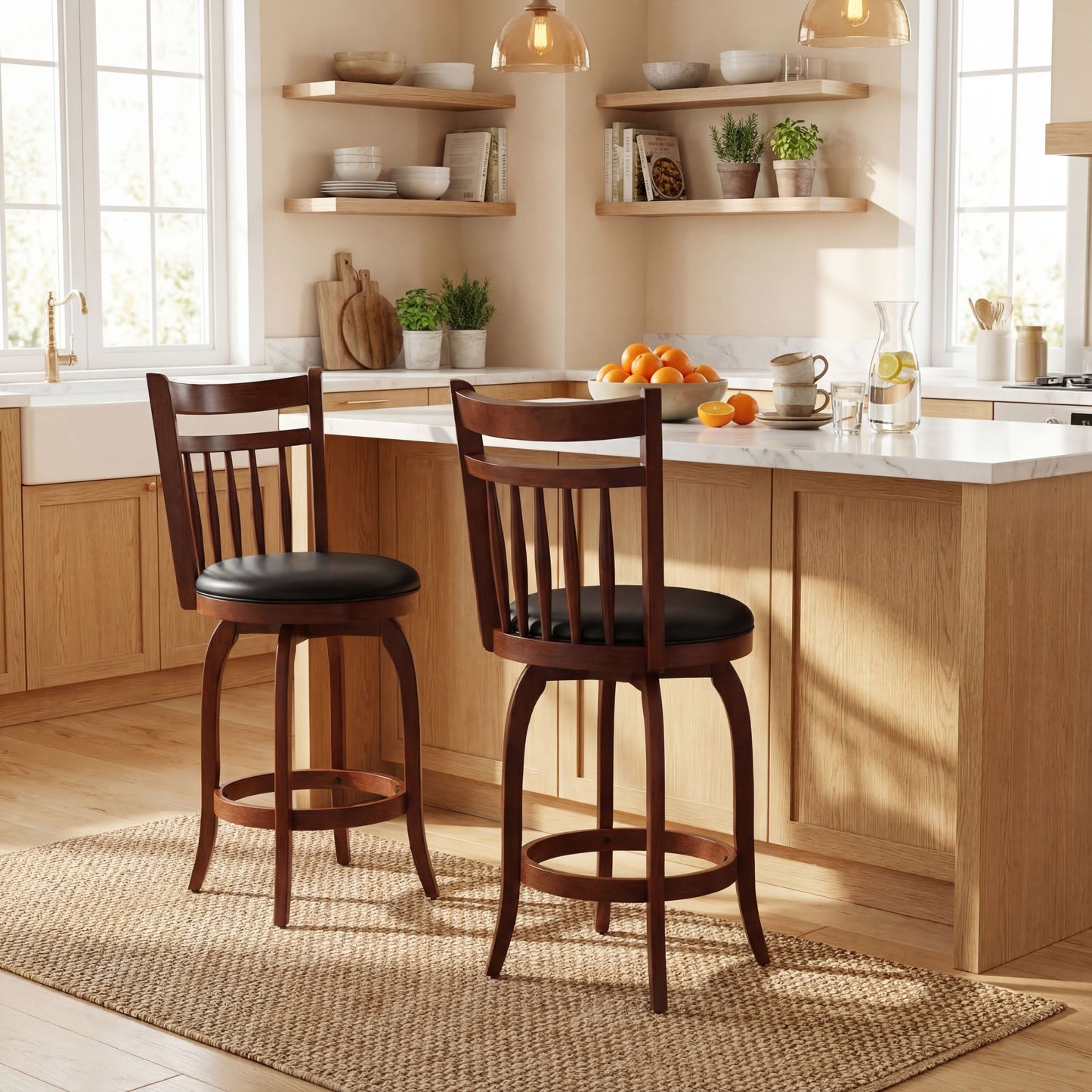 Patiojoy Swivel Bar Stools Set of 2 Counter Height Stools with Back Faux Leather Upholstered Seats