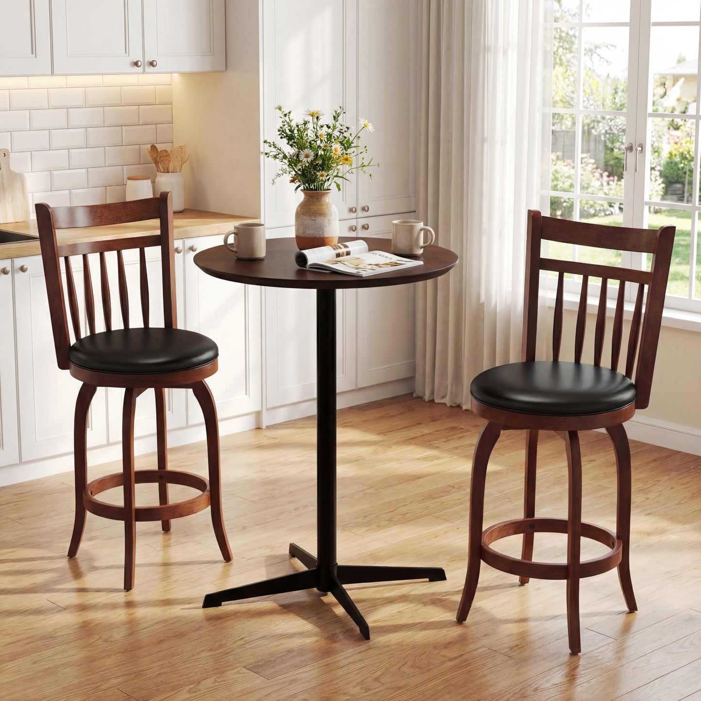 Patiojoy Swivel Bar Stools Set of 2 Counter Height Stools with Back Faux Leather Upholstered Seats