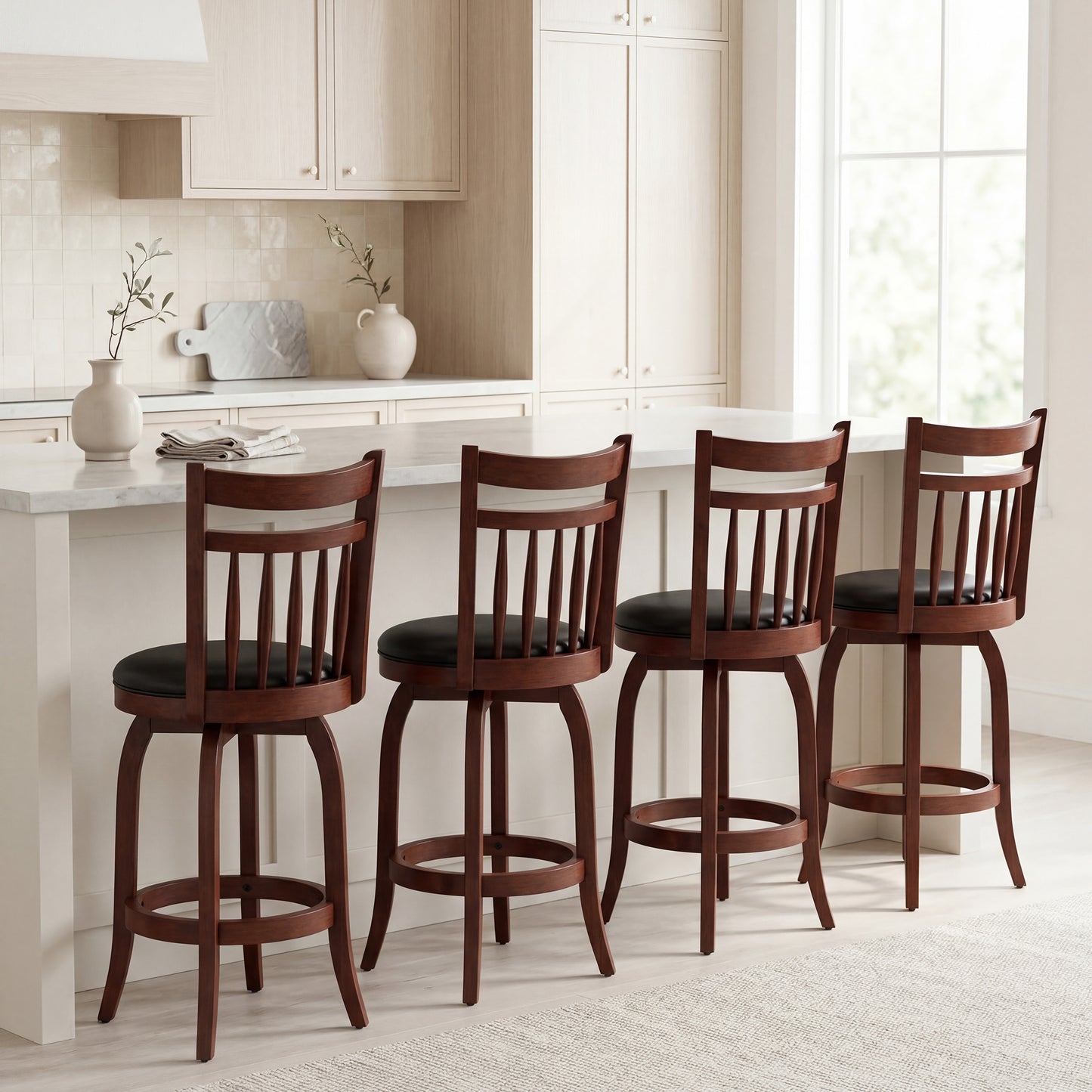 Patiojoy Swivel Bar Stools Set of 2 Counter Height Stools with Back Faux Leather Upholstered Seats
