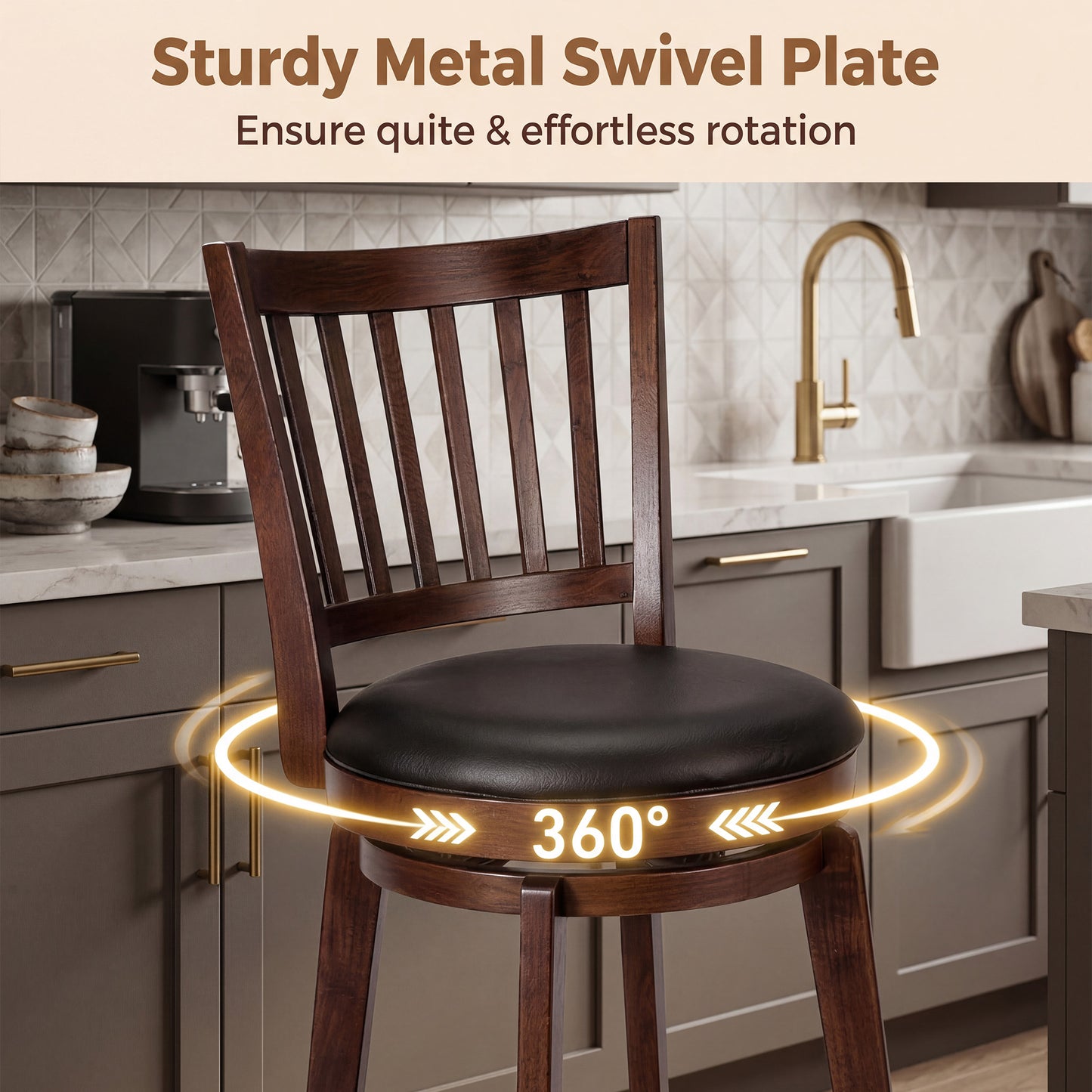 Patiojoy Swivel Bar Stools Set of 2 Counter Height Stools with Back Faux Leather Upholstered Seats
