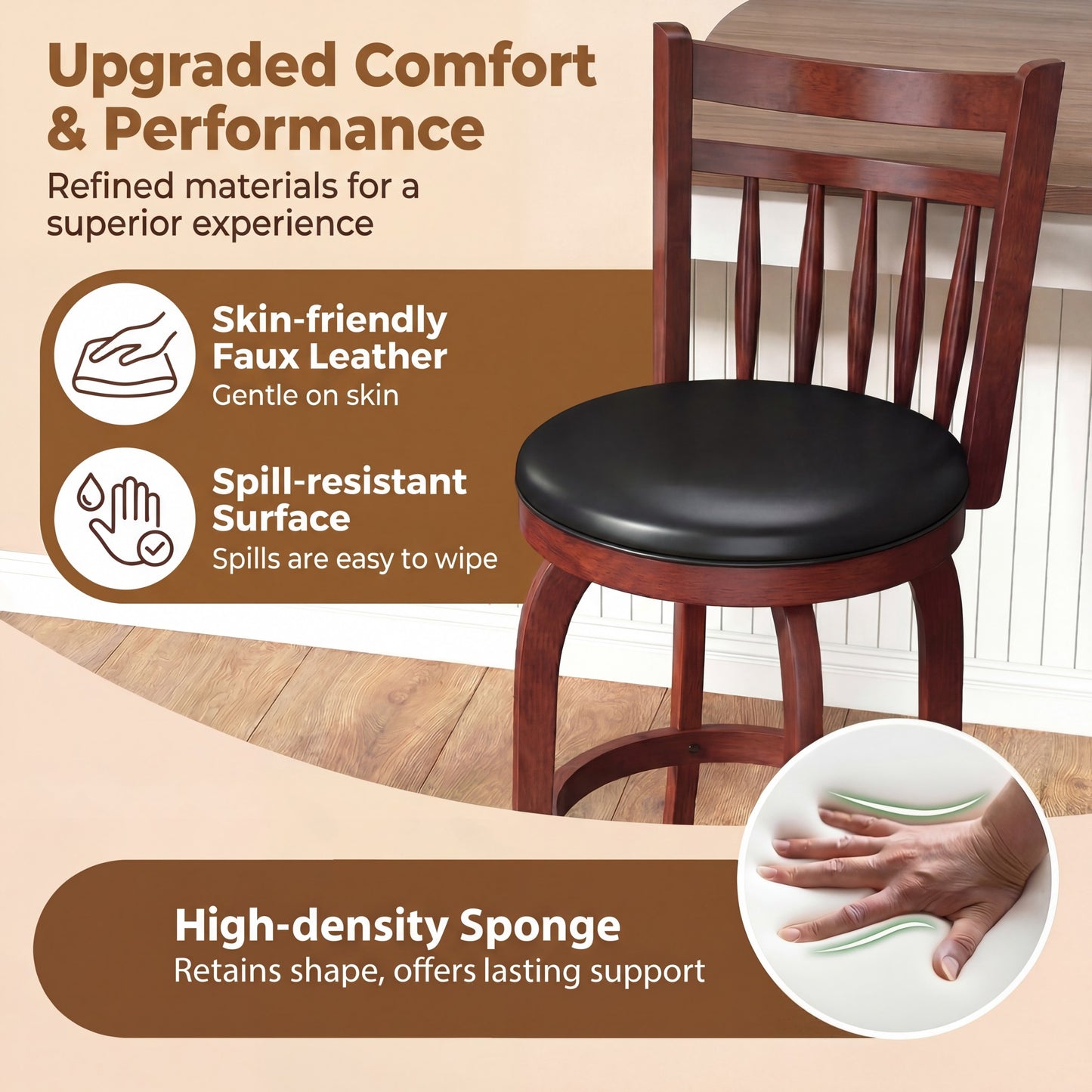 Patiojoy Swivel Bar Stools Set of 2 Counter Height Stools with Back Faux Leather Upholstered Seats