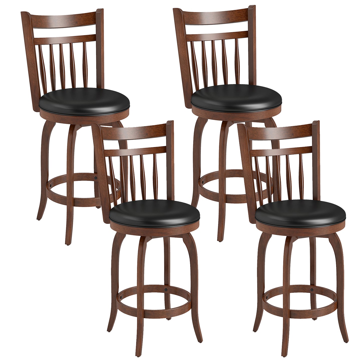 Patiojoy Swivel Bar Stools Set of 2 Counter Height Stools with Back Faux Leather Upholstered Seats