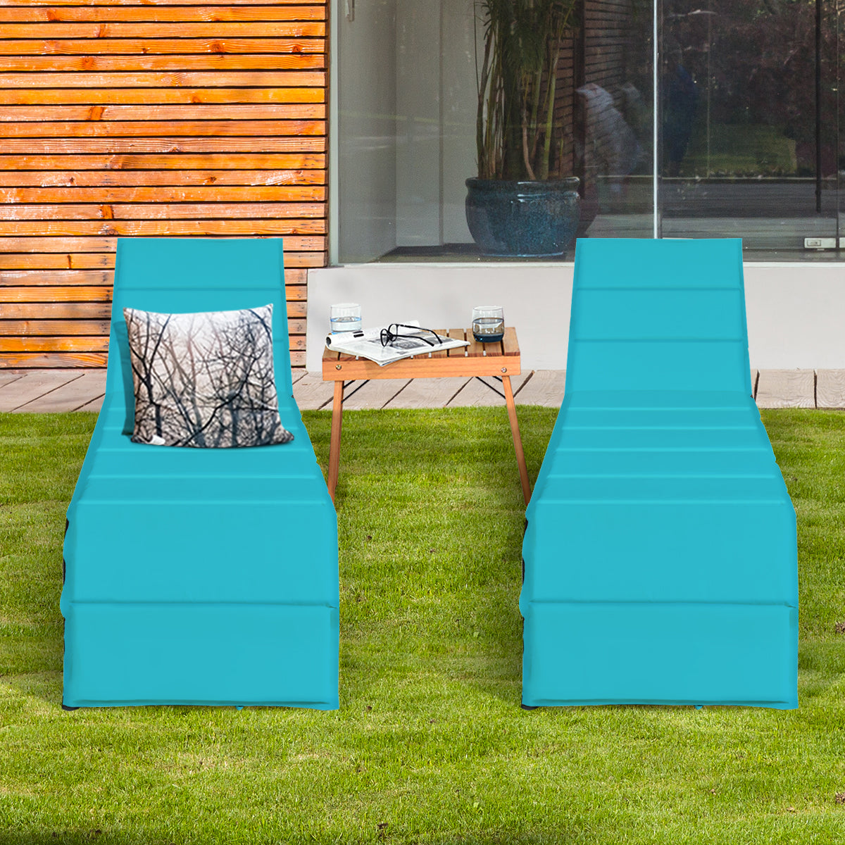 Patiojoy 1PC/2PCS Adjustable Outdoor Rattan Chaise Lounge Recliner Couch with Cushions Red/Turquoise