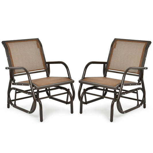 Topbuy 1PC/2PCS Outdoor Single Glider Chair Rocking Seating Lounging Chair with Armrest Brown/Grey