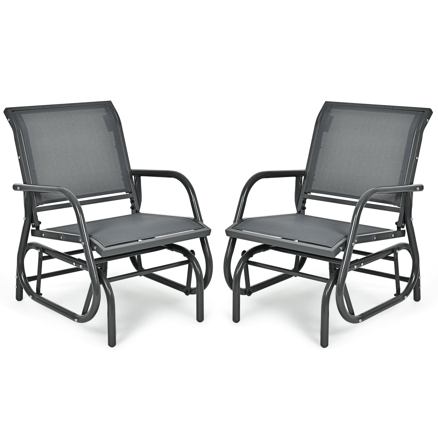 Topbuy 1PC/2PCS Outdoor Single Glider Chair Rocking Seating Lounging Chair with Armrest Brown/Grey