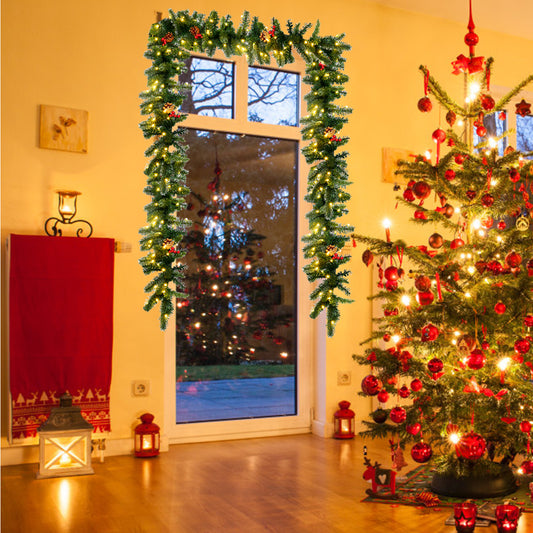 Topbuy 9FT Pre-lit Pine Christmas Garland Artificial Christmas Decoration Rattan with 100 LED Lights