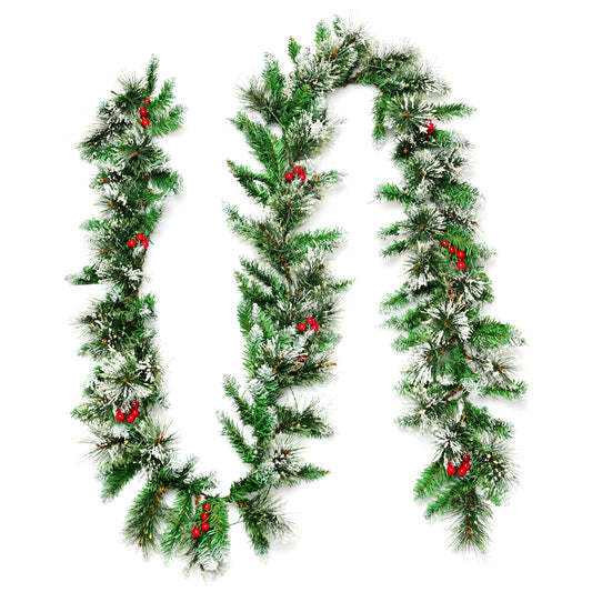 Topbuy 9FT Pre-lit Artificial Christmas Pine Garland Rattan with 50 LED Lights