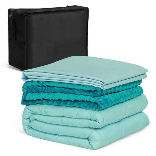 Topbuy 7lbs/10lbs/15lbs/20lbs/25lbs Weighted Blanket with 2 Removable Duvet Covers &1 Storage Bag Green/Pink