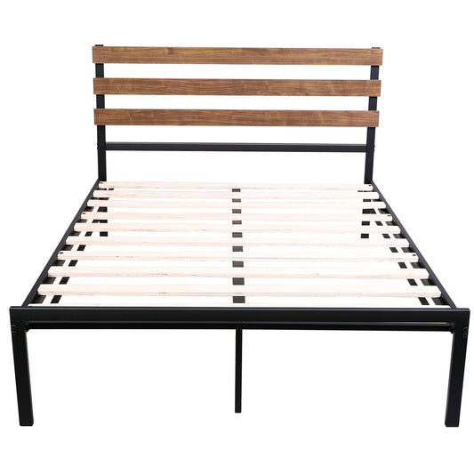 Topbuy Full Size Upholstered Platform Bed Metal Bed Frame with Wooden Slat & Headboard