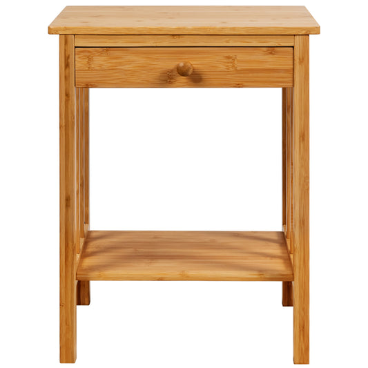 Topbuy 2Pcs 2-Tier Bamboo End Table Multi-functional Nightstand with Drawer & Storage Shelf