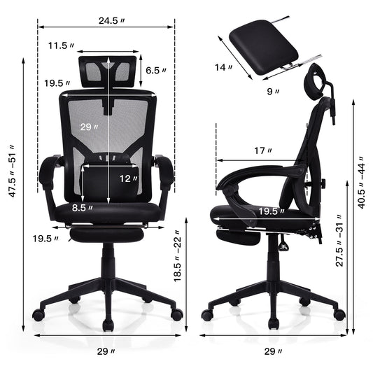 Topbuy Office Recliner Chair High Back Mesh Computer Desk Chair with Footrest & Lumbar Pillow