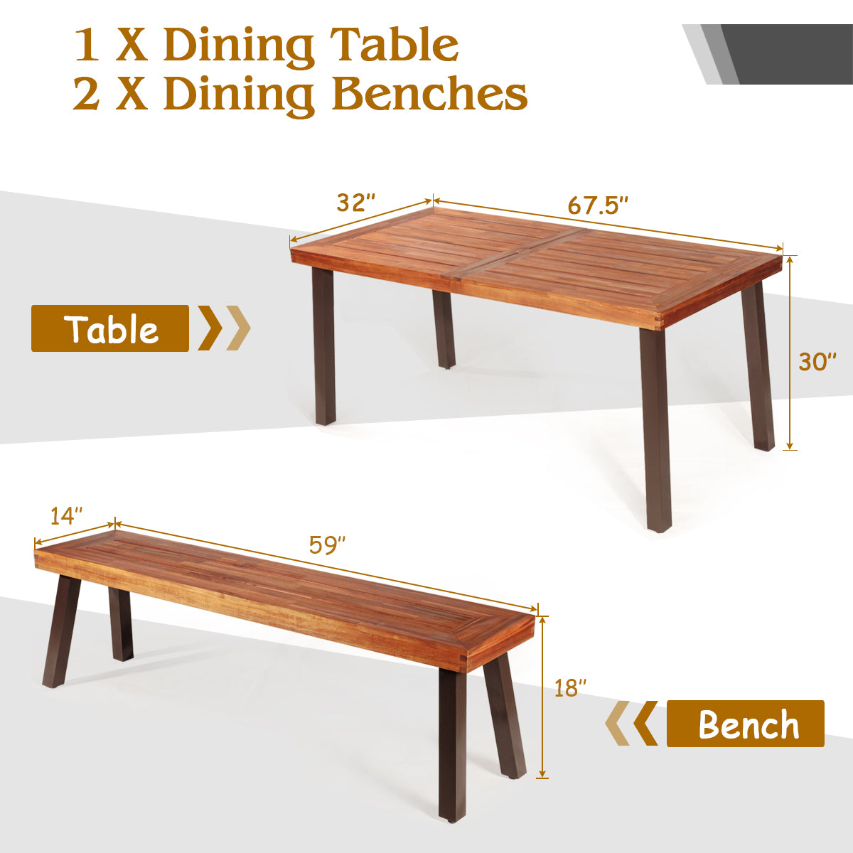 Topbuy 3-Piece Outdoor Acacia Wood Picnic Dining Table and Stool Set with Umbrella Hole