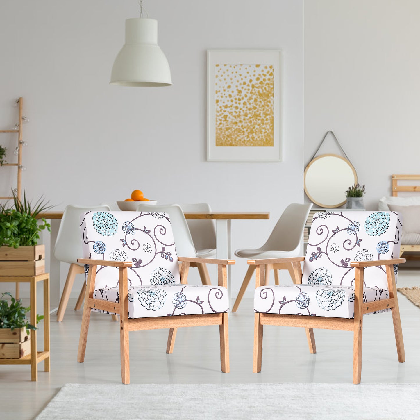 Topbuy 1PC/2PCS Accent Armchair Fabric Upholstered Lounge Chair with Wooden Legs Grey/Navy/Yellow