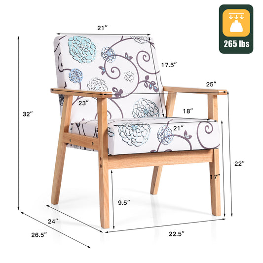 Topbuy 1PC/2PCS Accent Armchair Fabric Upholstered Lounge Chair with Wooden Legs Grey/Navy/Yellow