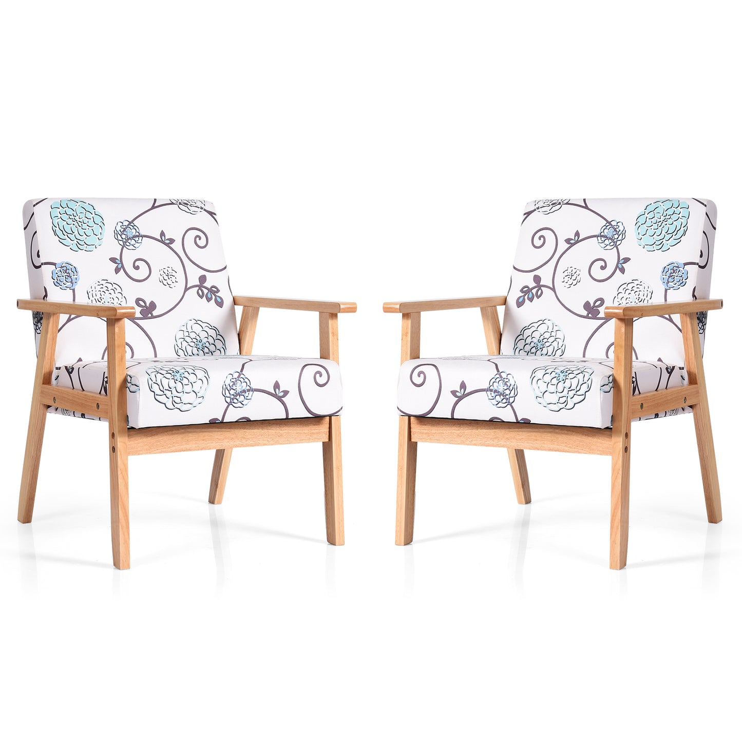 Topbuy 1PC/2PCS Accent Armchair Fabric Upholstered Lounge Chair with Wooden Legs Grey/Navy/Yellow