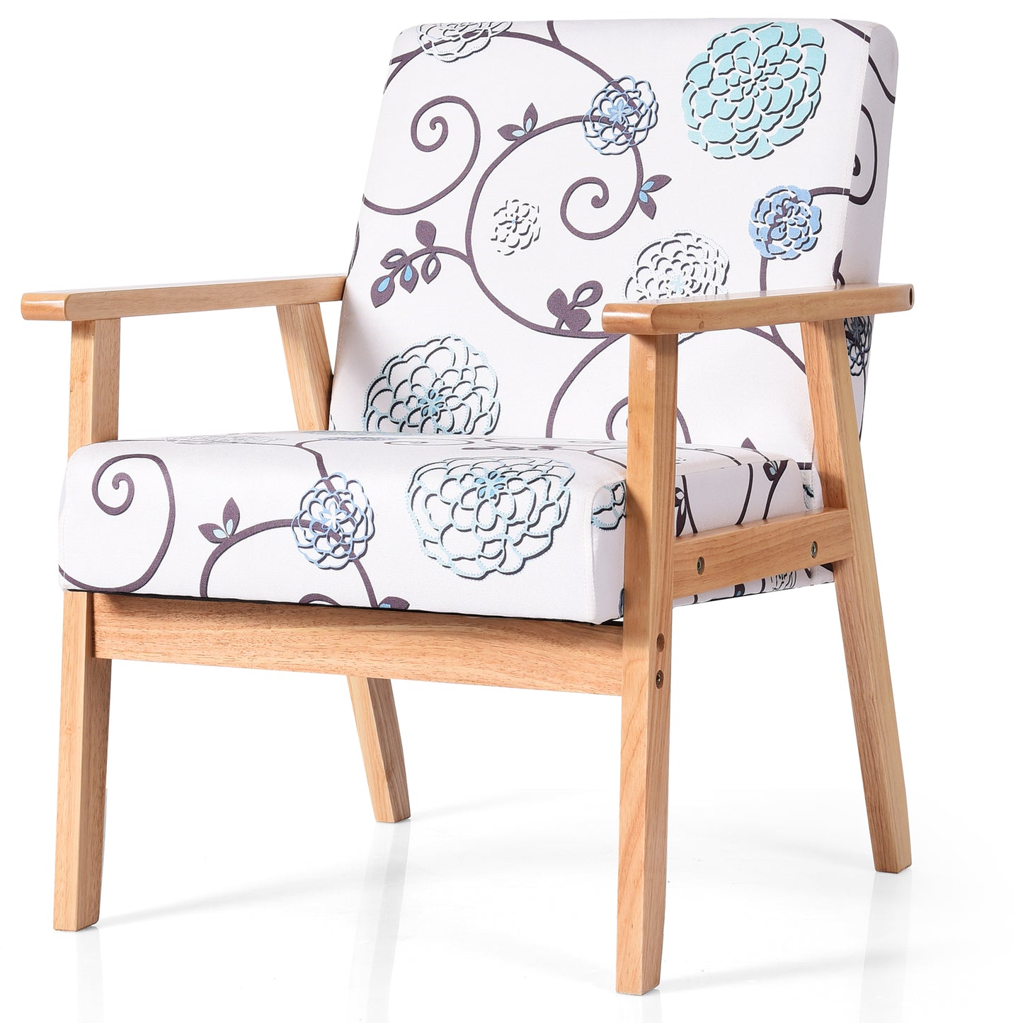 Topbuy 1PC/2PCS Accent Armchair Fabric Upholstered Lounge Chair with Wooden Legs Grey/Navy/Yellow