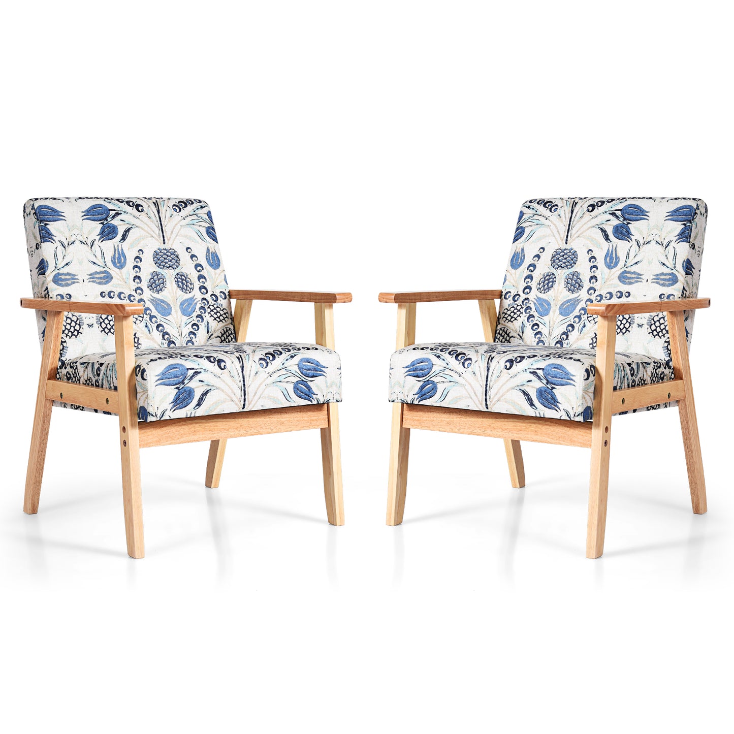 Topbuy 1PC/2PCS Accent Armchair Fabric Upholstered Lounge Chair with Wooden Legs Grey/Navy/Yellow