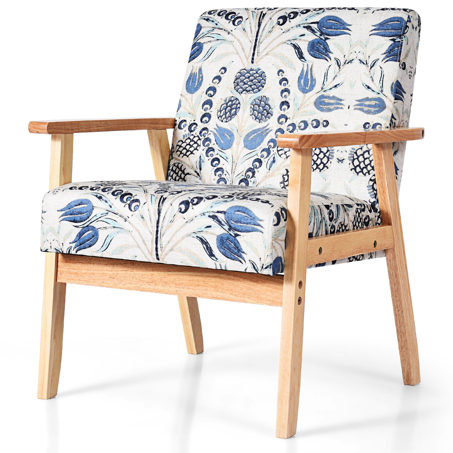 Topbuy 1PC/2PCS Accent Armchair Fabric Upholstered Lounge Chair with Wooden Legs Grey/Navy/Yellow