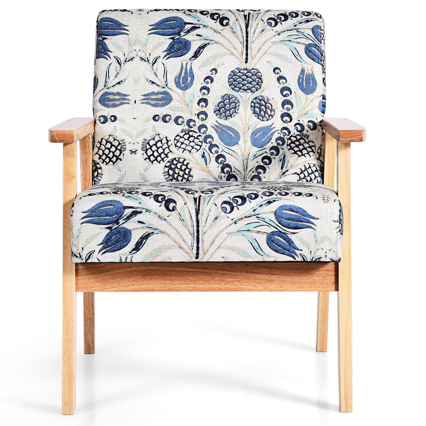 Topbuy 1PC/2PCS Accent Armchair Fabric Upholstered Lounge Chair with Wooden Legs Grey/Navy/Yellow