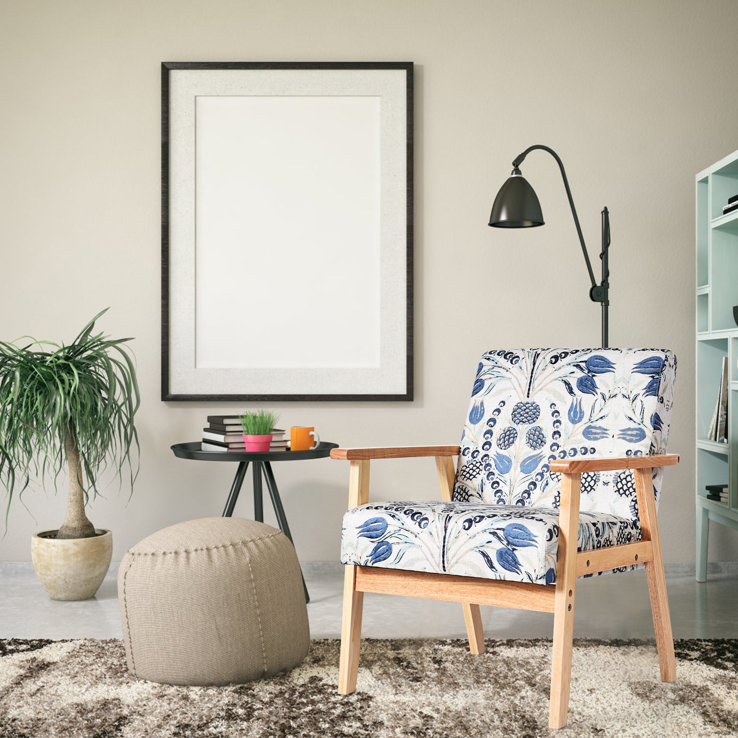 Topbuy 1PC/2PCS Accent Armchair Fabric Upholstered Lounge Chair with Wooden Legs Grey/Navy/Yellow