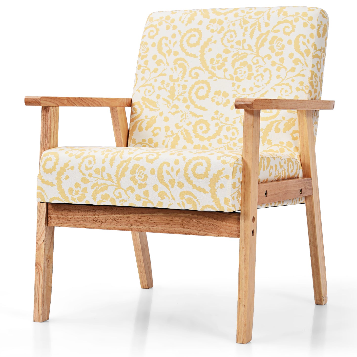 Topbuy 1PC/2PCS Accent Armchair Fabric Upholstered Lounge Chair with Wooden Legs Grey/Navy/Yellow