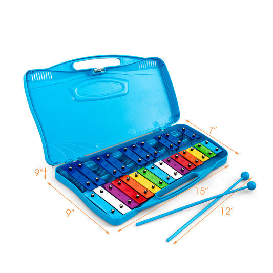Topbuy 25 Notes Kids Chromatic Aluminium Xylophone with Case and 2 Mallets Blue/Pink/Red/Yellow